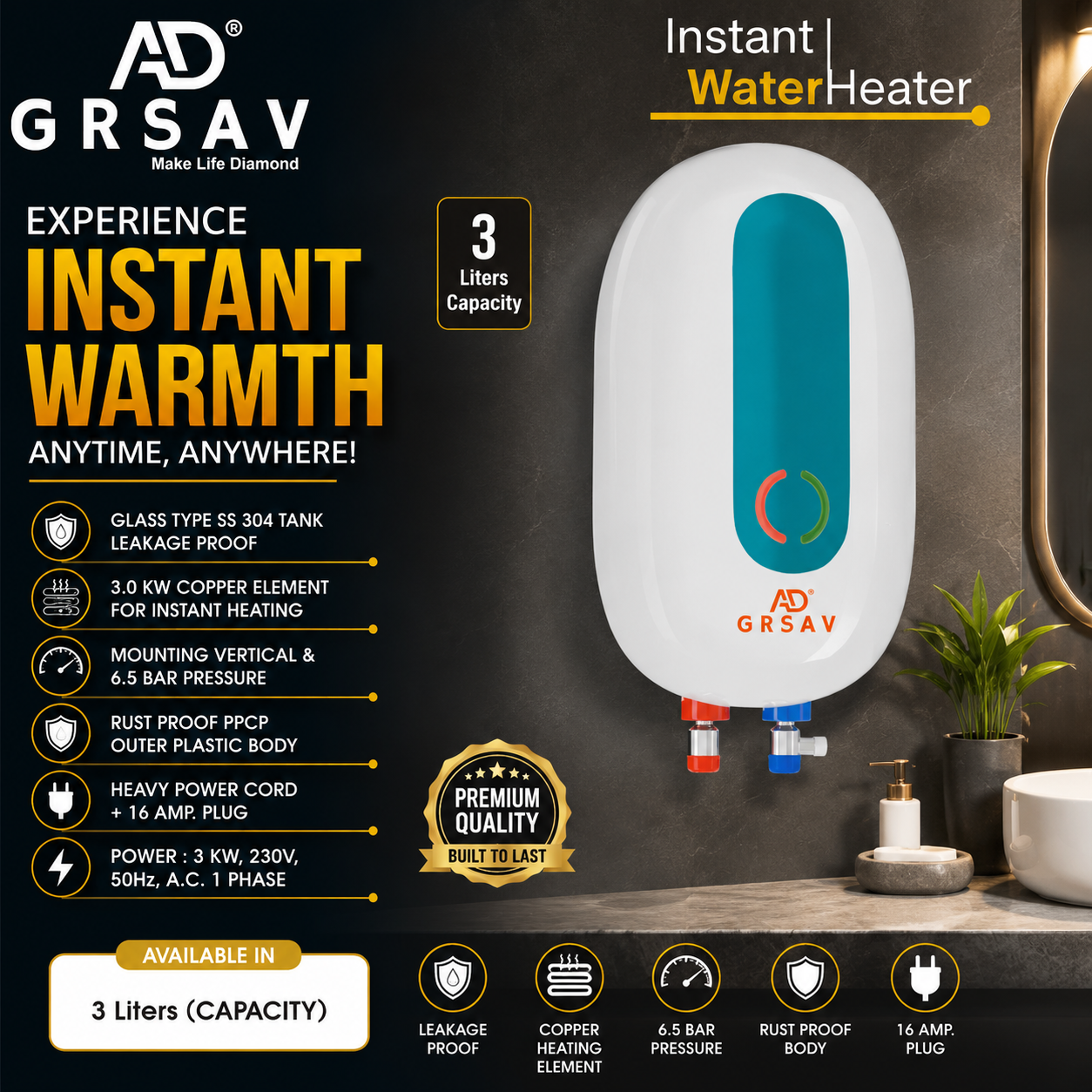 Geyser Storage Water Heater Grsav Warmth 
